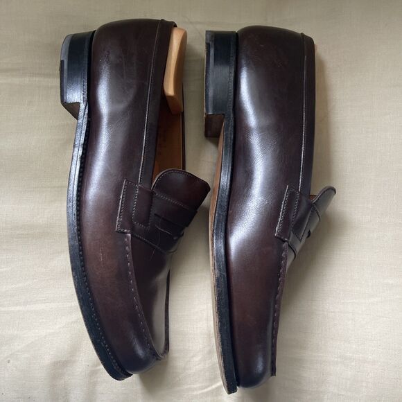 J.M. Weston 180 Loafers Brown Boxcalf Made In France size 8 w/ shoe trees - Picture 2 of 8